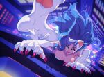  2022 animal_humanoid blue_hair breasts building capcom claws darkstalkers felicia_(darkstalkers) felid felid_humanoid feline feline_humanoid female fur hair humanoid long_hair mammal mammal_humanoid open_mouth open_smile smile solo video_games white_body white_fur yagi2105 