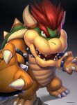  2018 anthro bowser claws hair horn hybridmink koopa male mario_bros nintendo open_mouth red_eyes red_hair scalie shell signature simple_background teeth video_games 