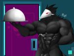  abs animal_humanoid anthro avian avian_humanoid blecksart deltarune genitals humanoid humanoid_genitalia humanoid_penis male muscular muscular_male nude penis red_eyes serving serving_tray solo swatchling undertale_(series) vein veiny_penis video_games waiter 