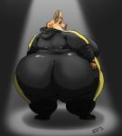  2022 absurd_res anthro big_breasts big_butt biped black_lips breasts butt canid canine canis clothed clothing diane_foxington digital_media_(artwork) dreamworks eon54 female fox fur hand_on_butt hi_res hood huge_breasts huge_butt jumpsuit lips looking_at_viewer looking_back mammal morbidly_obese morbidly_obese_anthro morbidly_obese_female obese obese_anthro obese_female orange_body orange_fur overweight overweight_anthro overweight_female pink_nose rear_view side_boob simple_background solo spotlight the_bad_guys thick_thighs wide_hips 