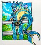  anthro butt fishnet male male/male mercorn mr.pink park scenery sky solo 