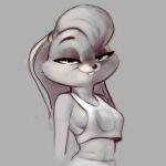  1:1 anthro bedroom_eyes breasts buckteeth clothed clothing female fur hair hi_res lagomorph leporid lola_bunny looking_at_viewer looney_tunes mammal monochrome narrowed_eyes qupostuv35 rabbit seductive side_boob simple_background smile smiling_at_viewer solo space_jam teeth warner_brothers 