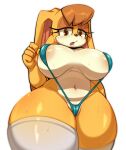  absurd_res anthro areola big_breasts bikini bodily_fluids breasts brown_eyes clothing female hi_res ichig8miruku_(artist) lagomorph leporid looking_at_viewer mammal mature_female rabbit sega sling_bikini solo sonic_the_hedgehog_(series) sweat swimwear vanilla_the_rabbit 