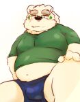  2022 anthro belly big_belly blush bulge clothing eyewear glasses hi_res humanoid_hands kemono leib_(tas) lifewonders male mammal overweight overweight_male polar_bear shirt simple_background sitting solo tokyo_afterschool_summoners topwear torausimuma7 underwear ursid ursine video_games 