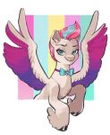  blue_eyes dreamworks_smirk equid equine eyebrows feathered_wings feathers female feral fur goulpaa hair hasbro hi_res hooves mammal mlp_g5 multicolored_wings my_little_pony pegasus pink_hair short_hair spread_wings tuft white_body white_fur wings zipp_storm_(mlp) 