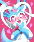  &lt;3 &lt;3_eyes &lt;3_pupils 3_fingers ambiguous_gender blue_body blue_ears blue_fur blue_nose blue_tail blush bow_(decoration) bow_(feature) bow_ribbon cheek_tuft colored cute_fangs digital_media_(artwork) ear_bow eeveelution facial_tuft feral fingers front_view fur gloves_(marking) half-length_portrait hi_res holding_knife holding_object kemono knife looking_at_viewer mammal markings monotone_ears monotone_tail multicolored_body multicolored_fur neck_bow nintendo no_sclera open_mouth open_smile paws pink_background pink_eyes pink_inner_ear pok&eacute;mon pok&eacute;mon_(species) portrait pupils ribbon_heart ribbons semi-anthro shaded shiny_pok&eacute;mon simple_background smile solo sylveon tongue tuft two_tone_body two_tone_fur video_games white_body white_fur white_pupils white_ribbon yandere yuni_kemono 
