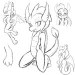  1:1 2_horns 3_toes anthro bedroom_eyes black_and_white blush breath dragon feet female friendship_is_magic half-closed_eyes hasbro hi_res horn kneeling larrykitty looking_at_viewer monochrome my_little_pony narrowed_eyes open_mouth pupils scalie seductive sketch slit_pupils smile smolder_(mlp) toes western_dragon wings 