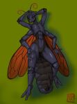  2_toes 3_fingers antennae_(anatomy) anthro arthropod arthropod_abdomen bethesda_softworks cazador_(fallout) ethrk fallout featureless_chest feet female fingers flat_chested genitals glistening glistening_body hands_behind_head hi_res hymenopteran insect insect_wings mandibles multi_arm multi_limb nude pussy smile solo spider_wasp stinger tarantula_hawk_wasp toes video_games wasp wings 