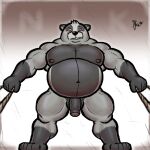  alanottaviano anthro badger belly echo_(series) echo_project genitals hi_res male male/male mammal musclegut muscular muscular_male mustelid musteline nikolai_(the_smoke_room) overweight penis slightly_chubby solo the_smoke_room video_games visual_novel 