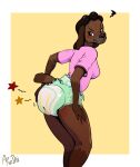  angry anthro arzdin blush butt_massage canid canine canis clothing diaper domestic_dog female june_(arzdin) looking_back mammal pain_stars shirt solo topwear 
