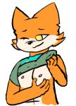  abs anthro bedroom_eyes canid canine clothed clothing clothing_lift epic_games feeling_chest fennix_(fortnite) flat_colors fortnite fox fur low_res male mammal narrowed_eyes nipples one_eye_closed orange_body orange_fur seductive shirt shirt_lift solo srcfur topwear video_games wink 