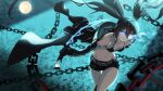  1girl bikini bikini_top_only black_rock_shooter black_rock_shooter_(character) blue_eyes chain highres holding_katana mannen_youmu shorts solo swimsuit twintails 