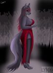  absurd_res anthro blep breasts canid canine canis clothing crowd dress female female_focus fishnet fluffy fluffy_chest fluffy_ears fluffy_tail group hair hi_res lynxdts mammal red_clothing red_eyes red_hair shade_ravenwood side_boob side_view solo solo_focus sparkles sparkling_eyes spotlight spotlights thick_tail thick_thighs thigh_gap tongue tongue_out wide_hips wolf 