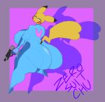  absurd_res anthro big_breasts big_butt breasts butt dipstick_ears english_text female gun hi_res holding_gun holding_object holding_weapon huge_breasts huge_butt huge_thighs looking_at_viewer looking_back metroid ms._chu multicolored_ears narrowed_eyes nintendo pikachu pok&eacute;mon pok&eacute;mon_(species) ranged_weapon solo text thick_thighs video_games weapon xytora yellow_body yellow_eyes zero_suit 
