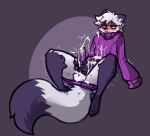  &diams; anthro arctic_fox balls blush blush_lines bodily_fluids canid canine clothing cum cum_on_clothing cum_on_self cumshot dipstick_ears dipstick_tail dust_(mewgle) ejaculation fluffy fluffy_tail fox fur genital_fluids genitals gloves_(marking) male mammal markings masturbation mewgle motion_lines multicolored_ears nonbinary_(lore) onomatopoeia orgasm penile penile_masturbation penis precum purple_clothing purple_eyes purple_nose purple_penis solo sound_effects spread_legs spreading suit_symbol sweater tail_markings text tongue tongue_out topwear white_body white_fur 