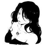  1girl 2022 bangs black_lips breasts cleavage collarbone cropped_torso dated fullmetal_alchemist greyscale hair_between_eyes highres long_hair lust_(fma) medium_breasts mini_(pixiv6327751) monochrome shiny shiny_hair sketch solo straight_hair strapless upper_body 