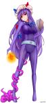  absurdres belt blue_ribbon bodysuit book breasts commission commissioner_upload fire hat highres long_hair metal_belt mob_cap pan-ooh purple_eyes purple_hair purple_headwear red_ribbon_army ribbon tentacles totally_spies touhou transparent_background 