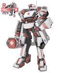  ambulance autobot clenched_hand english_commentary hand_on_hip highres holding mecha radio_antenna ratchet_(transformers) redesign redrawn reference_inset science_fiction standing theamazingspino transformers v-fin white_background 