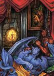  bedroom candle capitankaprozyx captainkaprozyx disney duo eyes_closed gargoyle gargoyles goliath_(gargoyles) hair hi_res human humanoid intimate long_hair male male/male mammal membrane_(anatomy) membranous_wings muscular painting pecs smile wings xanatos 