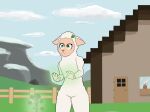 anthro bovid building caprine cloud clover eyelashes female fence fur grass green_eyes hi_res house humanoid magic magic_user mammal mountain outside plant rexanimations sapling sheep simple_background sky smile solo solo_focus tulip_(flower) video_games white_body white_fur white_wool wool_(fur) 