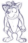  0r0ch1 activision anthro bandicoot clothing crash_bandicoot crash_bandicoot_(series) fingerless_gloves gloves hair handwear leotard looking_at_viewer male mammal marsupial sketch solo standing tongue tongue_out video_games 