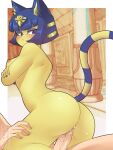 2021 animal_crossing ankha_(animal_crossing) anthro anthro_penetrated areola barely_visible_genitalia barely_visible_pussy blue_eyes blue_hair blush bodily_fluids breasts butt chocotoffy crossed_arms cum cum_in_pussy cum_inside duo erection eyeshadow felid feline female female_focus female_penetrated fingers genital_fluids genitals hair half-closed_eyes hi_res human human_on_anthro human_penetrating human_penetrating_anthro interspecies leaking_cum light_body light_skin makeup male male/female male_penetrating male_penetrating_female mammal narrowed_eyes nintendo nipples nude orgasm penetration penile penile_penetration penis penis_in_pussy pussy sex signature solo_focus vaginal vaginal_penetration video_games yellow_body 