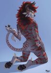  anthro back butt charr digital_media_(artwork) felid feline guild_wars hi_res looking_at_viewer maaia male mammal nude rear_view smile solo stripes video_games 