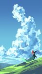  cloud commentary_request day dragapult floating grass highres looking_to_the_side mo_(smileomoti) no_humans outdoors pokemon pokemon_(creature) sky solo 