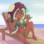  animal_humanoid bikini bikini_bottom bikini_top breasts cephalopod cephalopod_humanoid clothing dark_body dark_skin dessert feet female food hi_res humanoid ice_cream marina_(splatoon) marine marine_humanoid mollusk mollusk_humanoid nintendo not_furry octarian octoling pseudo_hair sad solo splatoon swimwear tentacle_hair tentacles throat_(artist) video_games 