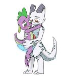 anthro between_legs blush crysto curled_tail diamond_(gem) dragon duo embarrassed embrace friendship_is_magic gem genitals glowing glowing_genitalia glowing_penis grabbing_shoulders holding_back holding_butt horn horn_jewelry hug humanoid_genitalia humanoid_penis hybrid_genitalia hybrid_penis knot knotted_humanoid_penis kobold male male/male markings my_little_pony penis smile spike_(mlp) spikes striped_body striped_markings striped_tail stripes tail_markings too_big touching_back under vadytwy young 