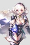  1girl alternate_costume armor bangs breasts brooch cleavage corrin_(fire_emblem) corrin_(fire_emblem)_(female) fire_emblem fire_emblem_fates hairband highres jewelry long_hair medium_breasts miton_(vvse5752) open_mouth red_eyes upper_body white_hair 