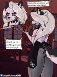  absurd_res anthro canid canid_demon canine canis clothing coladezorro comic demon female hellhound helluva_boss hi_res loona_(helluva_boss) mammal restaurant solo uniform waiter wolf 