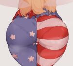  1girl american_flag_legwear ass ass_focus bangs blonde_hair clownpiece commentary_request doro_au grey_background long_hair multicolored_clothes panties simple_background solo star_(symbol) star_print striped striped_legwear thigh_gap touhou transparent_wings underwear wings 