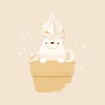  animal bear chai_(drawingchisanne) commentary_request english_text food food_focus food_on_head food_writing ice_cream ice_cream_cone in_food looking_at_viewer no_humans object_on_head original polar_bear signature simple_background soft_serve undersized_animal 