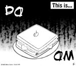  2016 bread cheese comic dairy_products english_text food fruit if_hell_had_a_taste lettuce meat monochrome olive_(fruit) plant plate sandwich_(food) text tomato toothpick vegetable viroveteruscy zero_pictured 