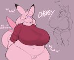  anthro belly big_belly big_breasts bottomless bottomwear breasts cherry_(xytora) clefable clefairy clothed clothing dipstick_ears english_text exclamation_point female genitals hair hi_res huge_breasts huge_hips huge_thighs long_hair multicolored_ears navel nintendo overweight overweight_anthro overweight_female pink_body pink_hair pok&eacute;mon pok&eacute;mon_(species) purple_eyes pussy shirt shorts solo text thick_thighs topwear video_games wide_hips xytora 