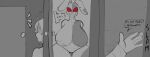  absurd_res anthro big_breasts breasts closing_door door duo english_text female first_person_view five_nights_at_freddy&#039;s five_nights_at_freddy&#039;s:_security_breach hair hi_res huge_breasts human lagomorph leporid looking_at_viewer male mammal monochrome onomatopoeia opening_door profanity rabbit red_slcera scottgames smile sound_effects text thick_thighs vanny_(fnaf) video_games wide_hips xytora 