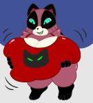  absurd_res anthro big_breasts breast_squish breasts canid canine cartoon_network clothing female hi_res huge_breasts mammal mao_mao:_heroes_of_pure_heart mega_milk meme raccoon_dog redriver24816_(artist) shirt simple_background smug solo squish tank_top tanuki tanya_keys topwear 