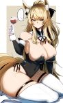  ... 1girl alternate_costume animal_ears annoyed arknights armpits black_bow black_leotard black_ribbon blemishine_(arknights) blonde_hair blush boots bow breasts brown_background cleavage closed_mouth cup curvy detached_collar detached_sleeves drinking_glass eyebrows_visible_through_hair foot_out_of_frame frown gin_moku hair_bow highleg highleg_leotard highres holding holding_cup horse_ears horse_girl horse_tail large_breasts leotard long_hair looking_at_viewer neck_ribbon playboy_bunny ponytail ribbon sidelocks simple_background sitting skindentation solo spoken_ellipsis sweatdrop tail thick_thighs thigh_boots thigh_strap thighs v-shaped_eyebrows very_long_hair white_footwear white_legwear wine_glass wing_collar wrist_cuffs yellow_eyes 