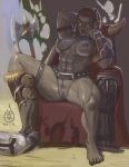  2018 abs armor axe barefoot belt big_breasts blizzard_entertainment bored bored_expression breasts casual_nudity chair clothing colored_sketch curtains ear_piercing feet female furniture genitals gloves gotalex grey_body grey_skin hair hand_behind_head hand_on_chin handwear headgear helmet highlights_(coloring) humanoid humanoid_pointy_ears legband mag&#039;har_orc melee_weapon muscular muscular_thighs nipples not_furry orc piercing pubes pussy red_chair red_hair relaxing shaded signature sitting sketch solo spread_legs spreading thick_thighs throne under_shade video_games warcraft weapon yellow_eyes 