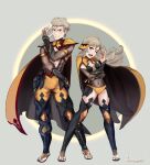  ahoge bangs blonde_hair breasts covered_navel danrizart father_and_daughter fire_emblem fire_emblem_fates full_body grey_eyes long_hair medium_breasts odin_(fire_emblem) ophelia_(fire_emblem) panties pantyhose thighhighs toeless_footwear underwear yellow_panties 