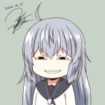  1girl ahoge anya&#039;s_heh_face_(meme) dog_tags green_background grey_hair half-closed_eyes hibiki_(kancolle) kantai_collection long_hair meme smirk smug solid_circle_eyes solo spy_x_family upper_body yua_(checkmate) 