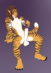  2019 anthro balls brown_hair digital_media_(artwork) felid fur genitals hair hi_res longblueclaw male mammal masturbation nipples open_mouth pantherine penetration penis simple_background sitting solo striped_body stripes tiger tongue tongue_out urethral urethral_masturbation urethral_penetration 