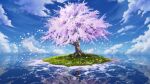  absurdres blue_sky bread_fqy cherry_blossoms cloud commentary_request grass highres no_humans ocean original outdoors reflection scenery sky tree water 