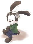  2020 absurd_res anthro black_eyes chu_twst clothing disney headphones hi_res lagomorph long_ears male mammal oswald_the_lucky_rabbit sitting 