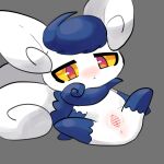  blush censored eromorudo female genitals hi_res looking_at_viewer meowstic nintendo pok&eacute;mon pok&eacute;mon_(species) pussy simple_background solo spread_pussy spreading video_games white_background white_body 