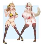  2girls absurdres ahoge alternate_costume bangs besthetz black_hair blonde_hair blue_eyes breasts fire_emblem fire_emblem_fates full_body highres huge_breasts long_hair looking_at_viewer multicolored_hair multiple_girls ophelia_(fire_emblem) red_eyes two-tone_hair velouria_(fire_emblem) white_hair 