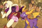  activision animal_panties anthro assisted_exposure bianca_(spyro) blue_eyes blush bodily_fluids cape childish_panties clothed clothing clothing_lift colored_edge_panties crying crying_laughing dragon dress dress_flip dress_lift duo embarrassed english_text euf-dreamer female forest fur heart_pattern_panties heart_pattern_underwear hi_res humiliation lagomorph laugh leporid male mammal panties pink_clothing pink_panties pink_underwear plant public public_exposure public_humiliation purple_body purple_eyes rabbit rabbit_panties scalie spyro spyro_the_dragon tan_body tan_fur tears text text_on_clothing text_on_panties text_on_underwear tree underwear upskirt video_games western_dragon wings 
