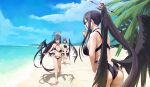  3girls bikini black_hair black_wings blue_archive breasts chela77 cleavage feathered_wings halo hasumi_(blue_archive) highres large_breasts long_hair mashiro_(blue_archive) mashiro_(swimsuit)_(blue_archive) multiple_girls navel red_eyes shore short_hair summer swimsuit tsurugi_(blue_archive) tsurugi_(swimsuit)_(blue_archive) very_long_hair wings 