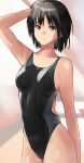  1girl amagami armpits bangs black_hair black_swimsuit breasts brown_eyes collarbone competition_swimsuit highleg highleg_swimsuit highres looking_at_viewer medium_breasts nanasaki_ai one-piece_swimsuit short_hair small_breasts solo standing swimsuit two-tone_swimsuit wet wet_clothes wet_swimsuit yoo_tenchi 